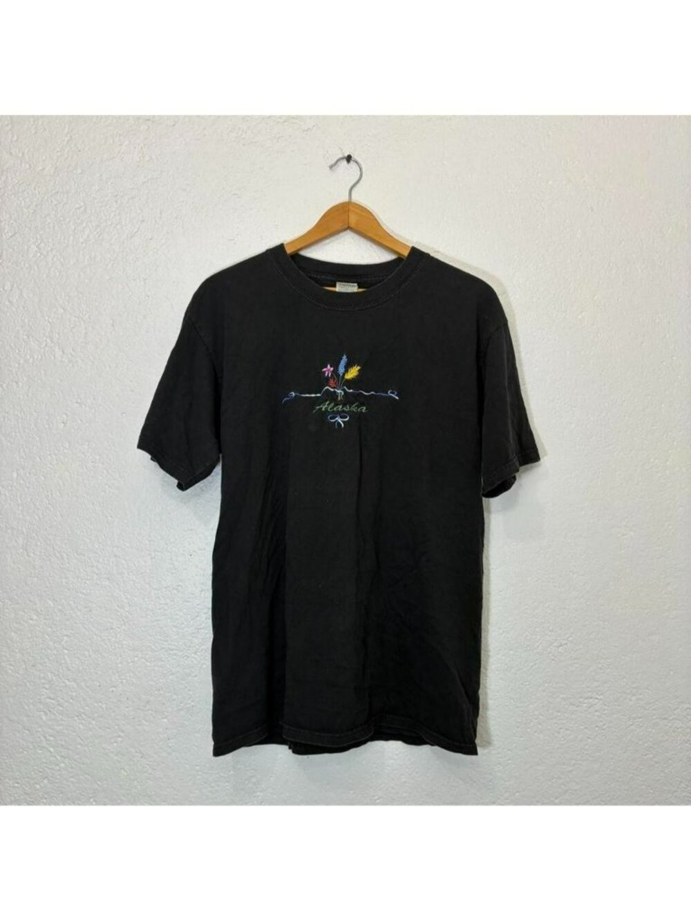 Y2K vintage Alaska embroidered black t shirt